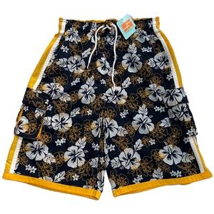 Sideout Boy’s Hibiscus Swim Trunks Size:XL Navy/Yellow/White (NWT)